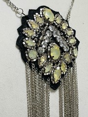 Vintage Artisan Pale Yellow Crystal Rhinestone Pendant Necklace Chain Fringe