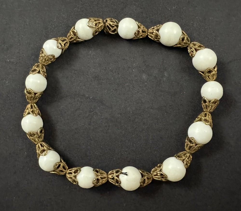 Vintage Metal Faux Pearl Beaded Bracelet