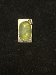 Vintage Sterling Prehnite Gemstone Ring Size 8 Huge Stone!