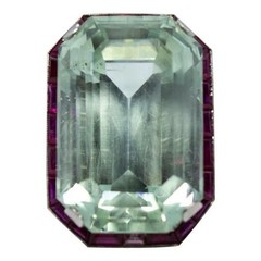 7Ct Vintage Art Deco Style Aquamarine & Ruby Anniversary 14K White Gold FN Ring