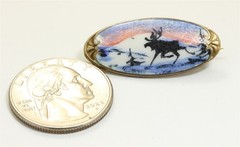 Vintage Norway Sterling Silver 925s Scenic Enamel Moose Winter Brooch Pin