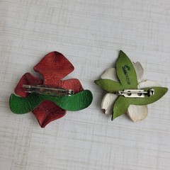 Leather Flower Brooches From Canada Dogwood Wildflower Lot of 2