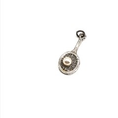 Vintage 925 Sterling Silver Pearl Tennis Racket Sports Themed Charm Pendant
