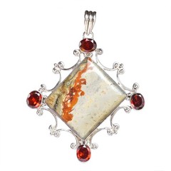UNIQUE Wild Horse Jasper Pendant 925 Silver Natural Garnet BIG Jewelry MOM Gift