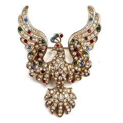 Magnificent Vintage Rhinestone Fantasy Bird Brooch – Jeweled Peacock Phoenix Pin