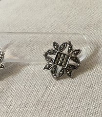MC Signed Sterling Silver Marcasite Earrings Flowers Post 5/8”