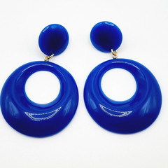 Vintage Blue Hoops Wide Bottom Retro Design Hoop Acrylic Pierced Style Earrings