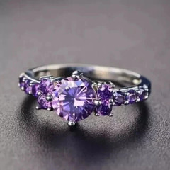 2.10Ct Moissanite Round Cut Amethyst Halo Engagement Ring 14k White Gold Plated