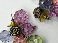 Vintage Pastel Multicolor Bar Brooch Earrings Set Acrylic Dangle Charms