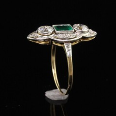Art Deco Style Trilogy Navette Ring 2.3Ct Simulated Emerald 14k Yellow Gold Over