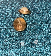 Vintage YSL Yves Saint Laurent Mabe pearl Gold Tone Post Earrings Posts At Angle