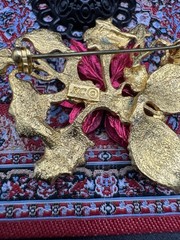 KC Stamped Poinsettia Holly Pin Brooch and Earring Set Gold-Tone Kenneth Cole
