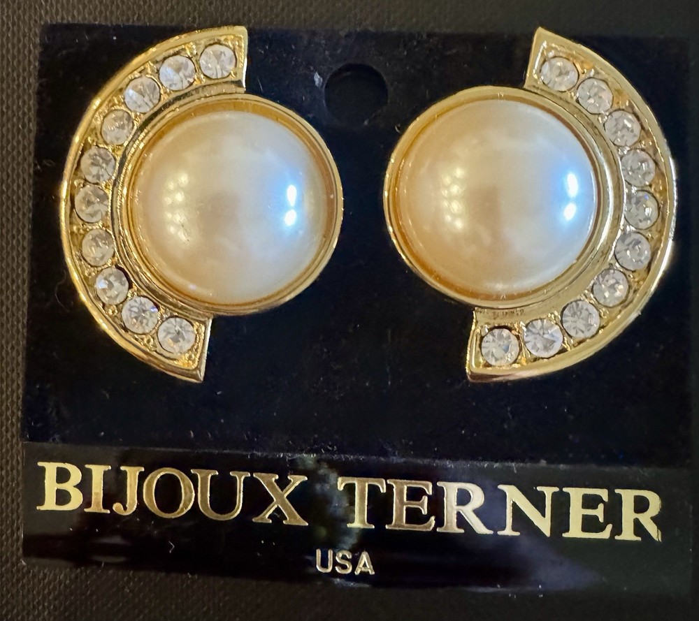 Vintage Delizza Elster Bijoux Terner Gold Tone Pearl 1980s D&E 80s Jewelry
