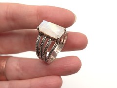 Vintage Sterling Silver 925 Rectangle Moonstone Textured Split Band Ring sz 9