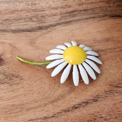 Vintage Original by Robert Enamel Daisy Brooch White Yellow Flower Mod 60s Pin