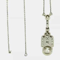Art Deco Style Round Lab Created Diamond Engagement 14K White Gold FN Pendant