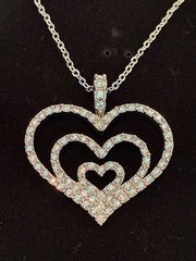 Nolan Miller Triple Heart Rhinestone Pendant on Silver Tone Necklace 16 – 17”