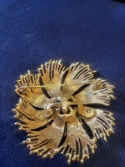 Vintage Gold Tone Monet Cordelia Brooch 2.25″ in Diameter