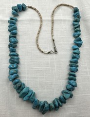 Old Pawn Kewa Sleeping Beauty Turquoise Nugget Olive Heshi Shell 24″ Necklace