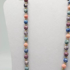 Multi-Color Semi Precious Stone Beaded Necklace Vintage Gold Spacers 29 in