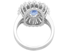 2.75Ct Ceylon Sapphire and 2.88Ct Diamond, 18k White Gold Cluster Ring