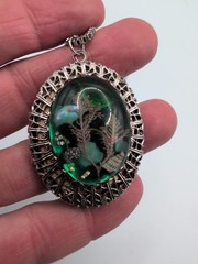 Vintage Filagree Double Locket Lucite Sea life Theme Silver Tone Necklace