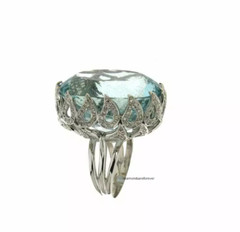 Stunning Large Oval Shape 75.00CT Brazilian Aquamarine & 1.39CT 925 Silver Ring