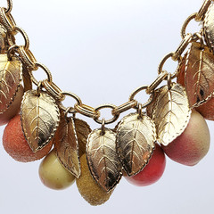 RARE! Napier Fruit Salad Charm Bracelet & Earrings, Peach, Nectarine, Pear Lemon
