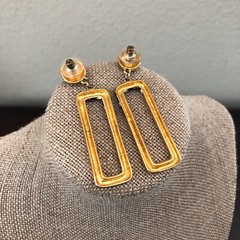 Women’s Dangle Earrings 80’s-90’s Style Gold Tone with Red and Blue Retro