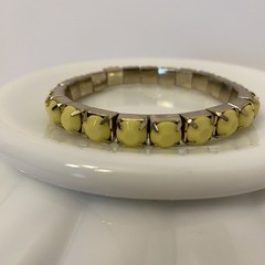 Vintage Yellow Pave Set Plastic Stone Stretch Bracelet Silver Tone Mid Century