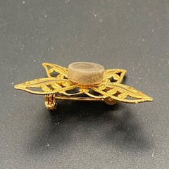 Vtg Petoskey Stone Butterfly Brooch Filigree Gold Tone Pin Box Michigan Fossil