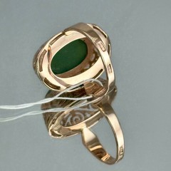 Rare USSR Vintage Original Rose Gold Natural Nephritis Ring 583 14K 7,30 g.
