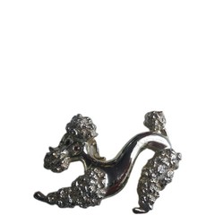 Signed Silver Toned Vintage French Poodle Dog Red Rhinestone Eyes Brooch Pin 2″