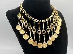 Vintage 1980s New Old Stock Gold Statement Necklace Choker Tribal Fringe