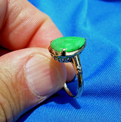 Original EARTH MINED JADEITE JADE Deco Engagement RING SOLID 14K GOLD Solitaire