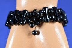 Lovely Vintage Memory Wire Black Glass Beaded Bracelet -Fits All