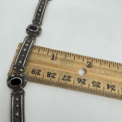 Vintage Sterling Silver 925 Marcasite and Black Onyx Link Bracelet 7.5 Inches
