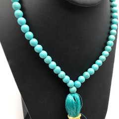 Blue Beaded Howlite Long Strand Chunky Tassel Ladies Statement Necklace 40″