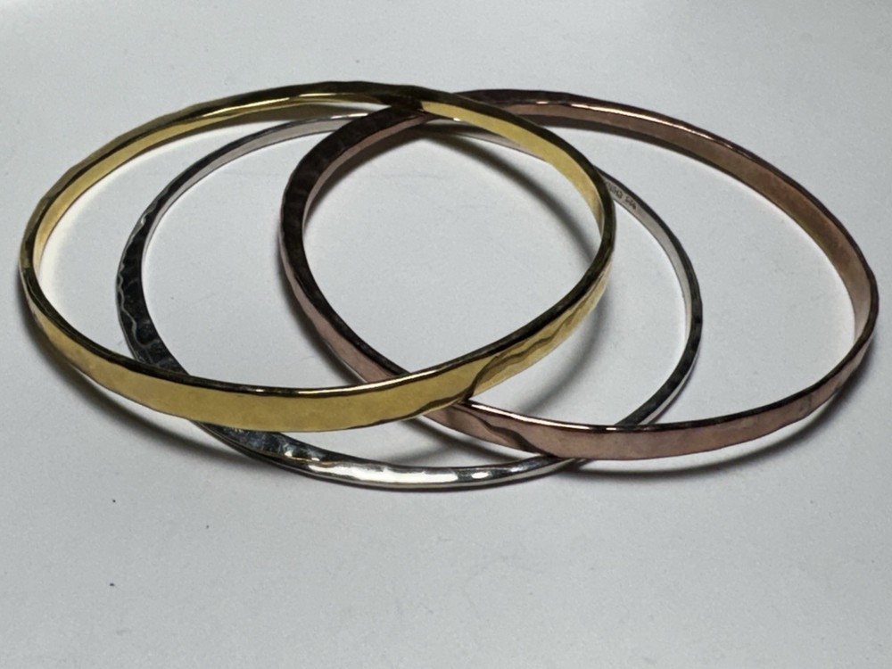 RLM Studio Set of 3 Stacking Bangle Bracelets Brass Copper Sterling Silver China