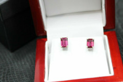 Fashion Jewlery New Rhodolite crystal Earrings “Red” Emerald cut 14k