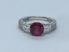 Sterling Silver Shiny Bright CZ Cubic Zirconia Lab Ruby Cocktail Ring Size 8