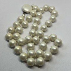 Vintage Signed Japan 12mm Faux Pearl Bead 22” Necklace (8338)