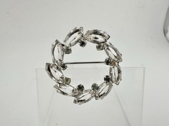 Vintage White Gold Plated Open Back Crystal Brooch Pin Unsigned Estate Sale Read