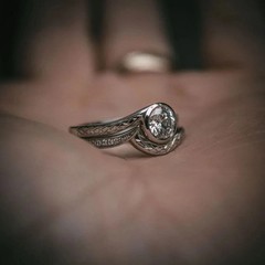 Art Deco Filigree Round Cut Lab-Grown Diamond Wedding Ring Set in 925 Silver