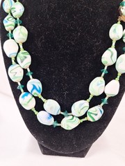 Marbled Blue Green & White Double Strand Necklace