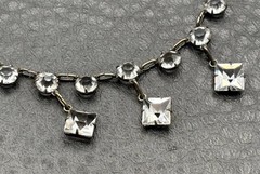 Vintage Art Deco Sterling Silver Open Back Crystal Choker Necklace Dangle 16”