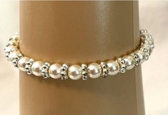RMN Vintage Silver-Tone and Faux Pearl Stretch Bracelet