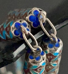 VINTAGE CHINESE EXPORT SILVER & CLOISONNÉ ENAMEL BARREL TUBE LINK NECKLACE 77CM