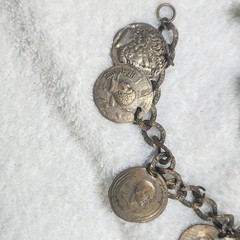 Vintage Coin Charm Bracelet Hercules Medallion Brass Tone Ornate Chain AS IS