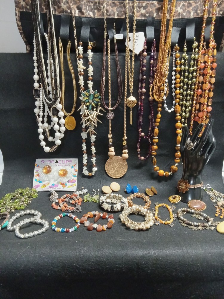 Vintage To Modern Costume Jewlery Lot Earth Tones Necklaces And Bracelets